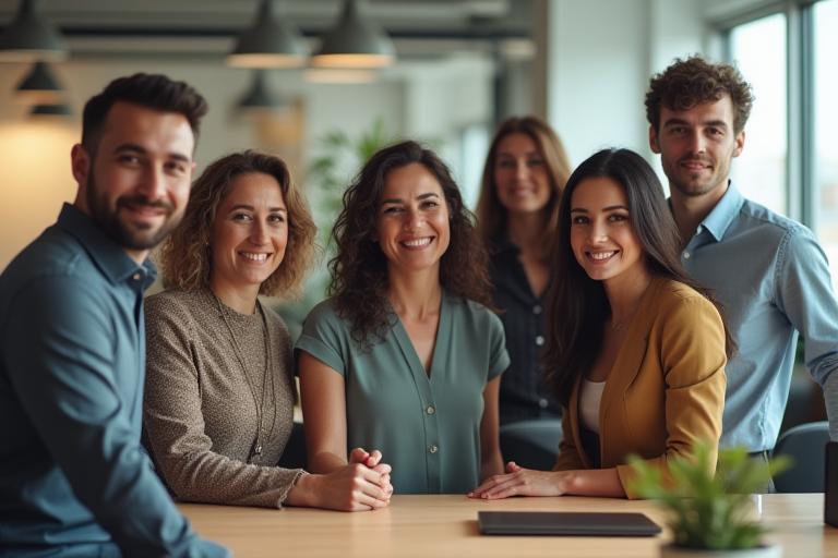 Professional photo of the Espaço Studio Gestão team in their modern office
